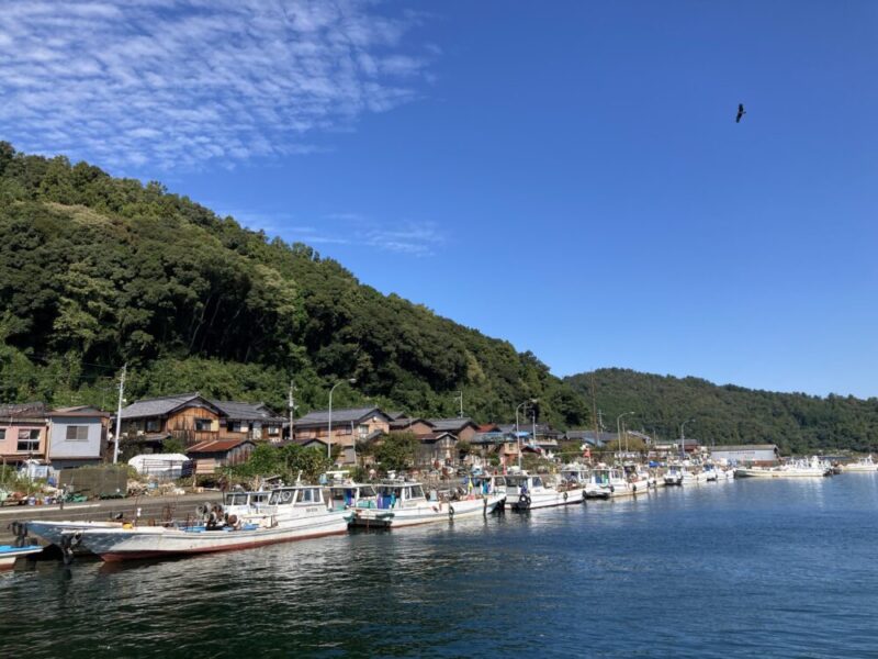 沖島東側の琵琶湖に面して並ぶ民家